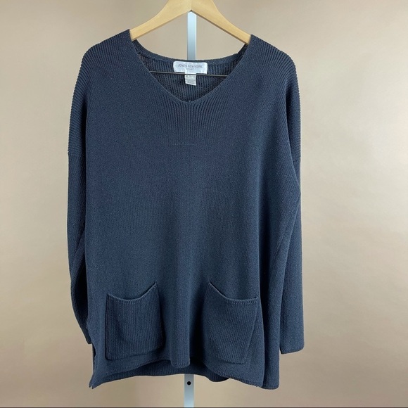 Vintage Jones NY 90’s Large Slouchy Jersey Stretch Boxy V Neck Sweater Pockets - Picture 1 of 5